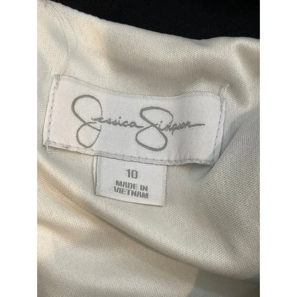 Jessica Simpson White Sheath Dress Black Trim Size 10 Fully Lined